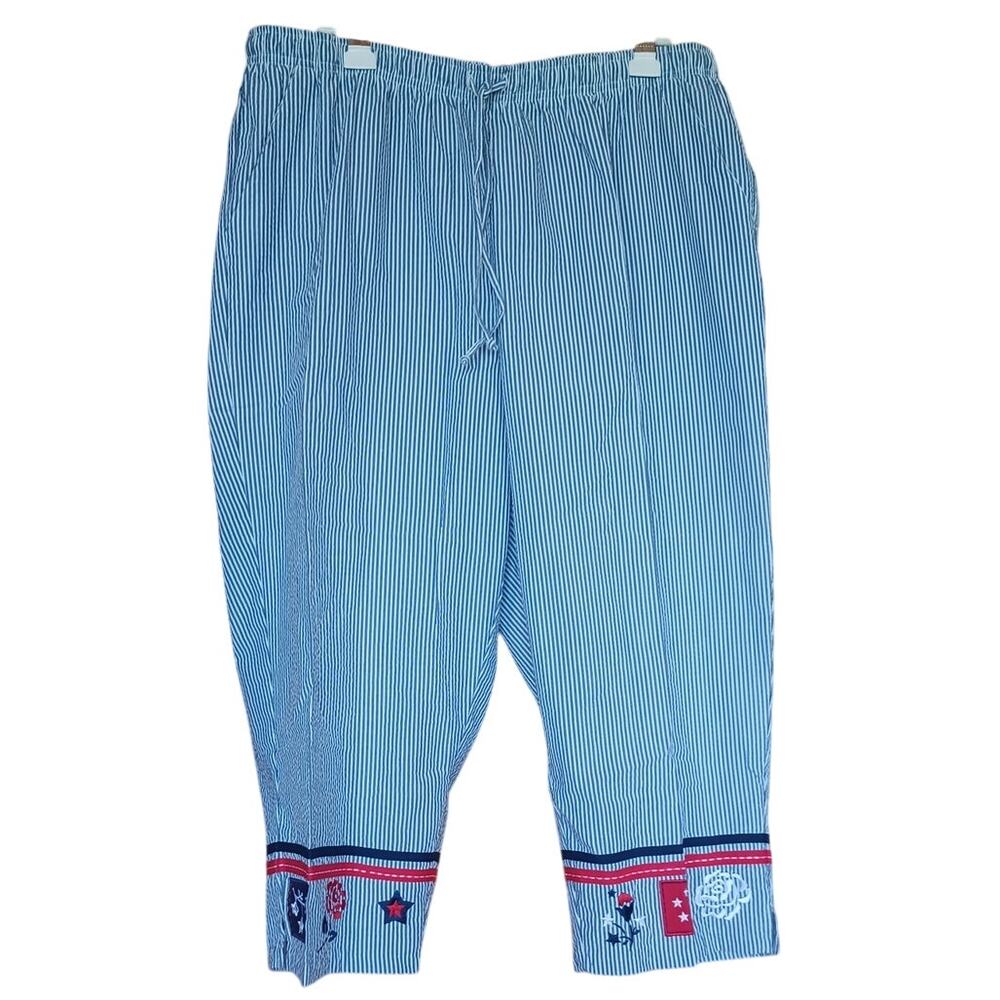 Vintage Blue and White Stripe Cotton Cropped Pants Women's 20W New Old Stock